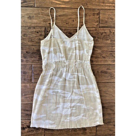 Splendid Tan White Camo Linen Blend Sleeveless Fray Hem Mini Dress Medium - Picture 2 of 8